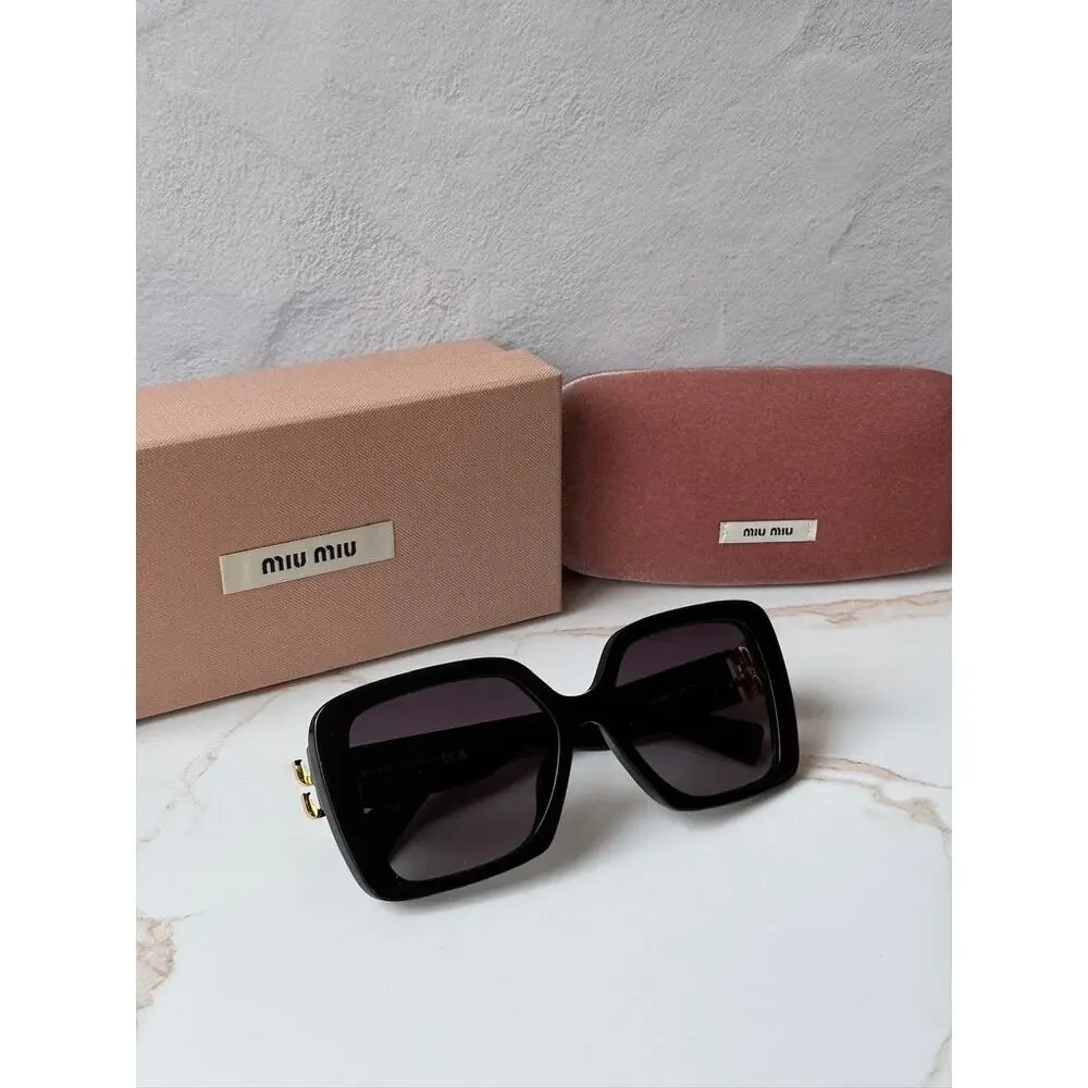 NEW Miu Miu MU10YS Black Gold Square Sunglasses